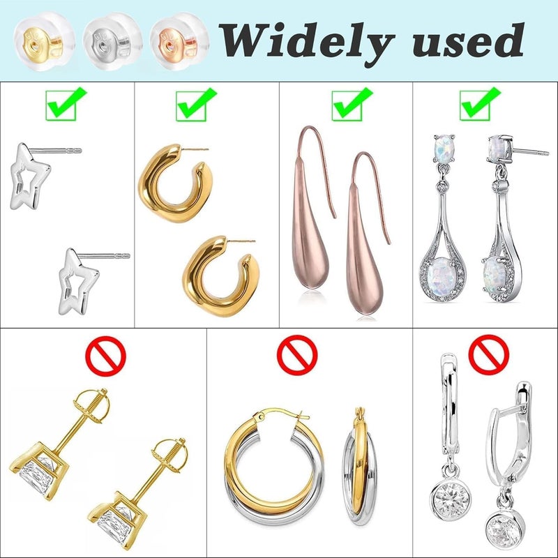 Formulen Silicone Earring Backs,18K Gold Locking Secure Earring Backs for Studs/Droopy Ears, No-Irritate Hypoallergenice Backings for Women Men (Gold) - Image 5